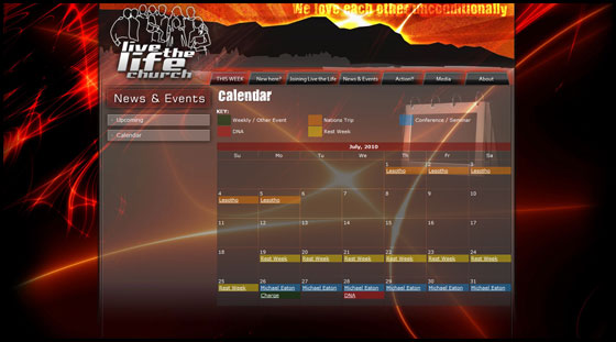 Live the Life Church - Full calendar view