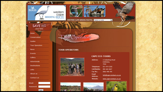 Western Cape Birding, Tour operator page