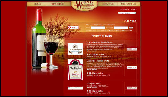 Wine and Company, Wine selection page